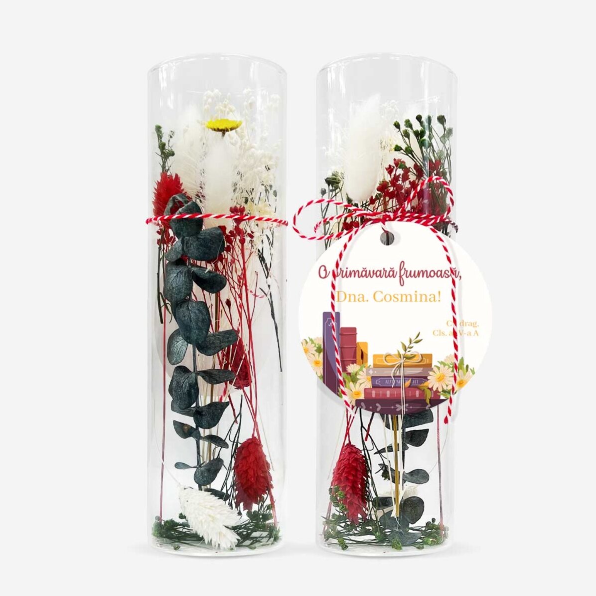 Adorno de martisor de cristal con flores preservadas, personalizado con un mensaje para la profesora