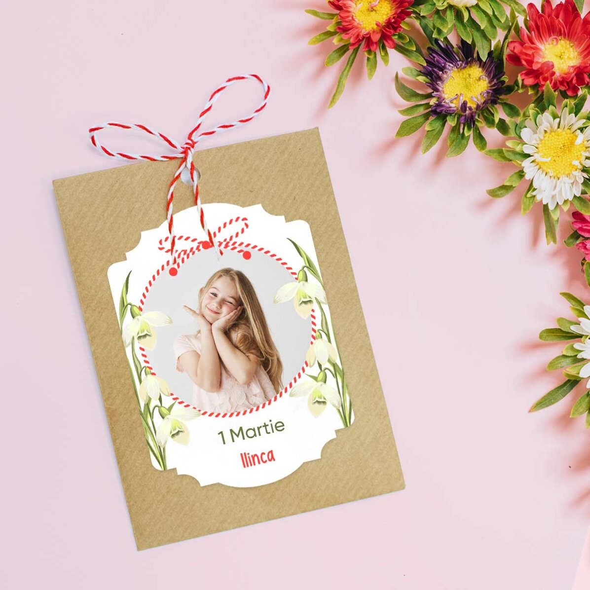 Martisor plantable personalizado con una foto y un mensaje - Nieve
