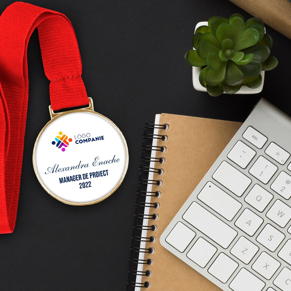 Medalla personalizada con logotipo y texto