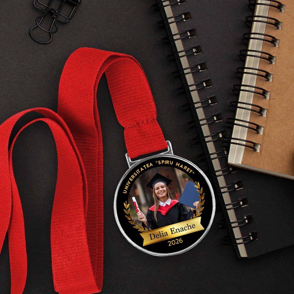 Medalla personalizada con una foto y un texto - Graduado