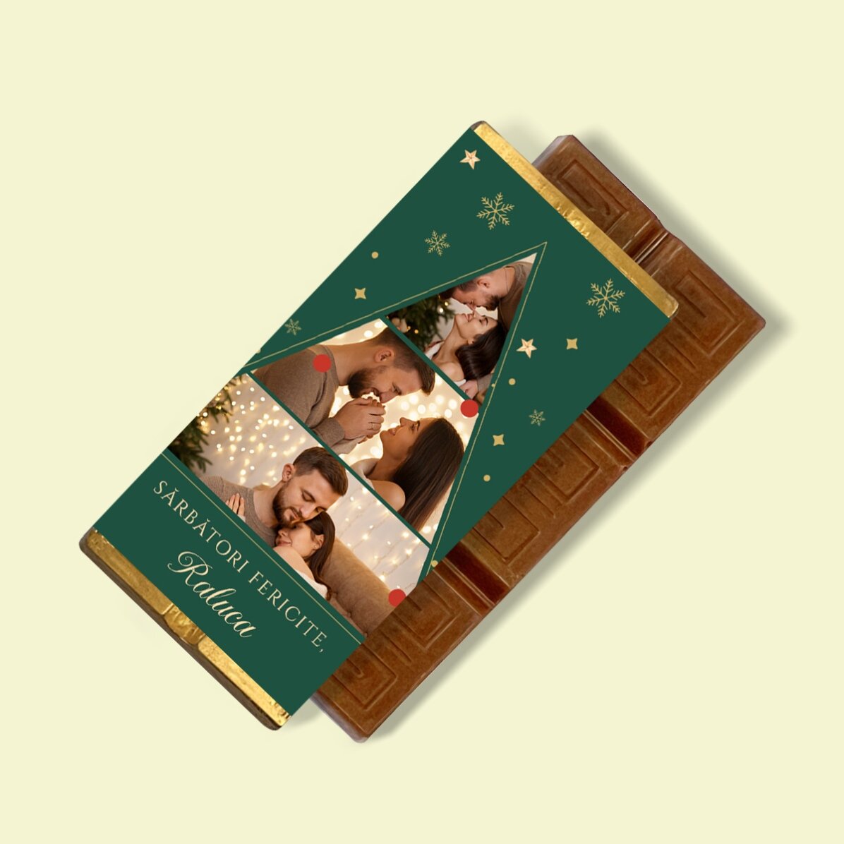Mini tableta de chocolate personalizada con 3 fotos y un mensaje - Árbol de Navidad