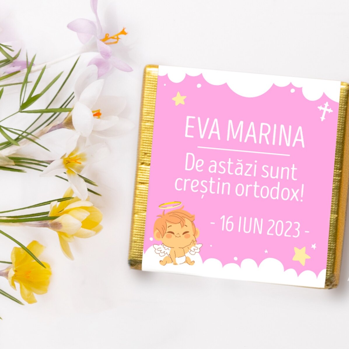 Mini tableta de chocolate personalizada con mensaje: «Desde hoy soy cristiano»