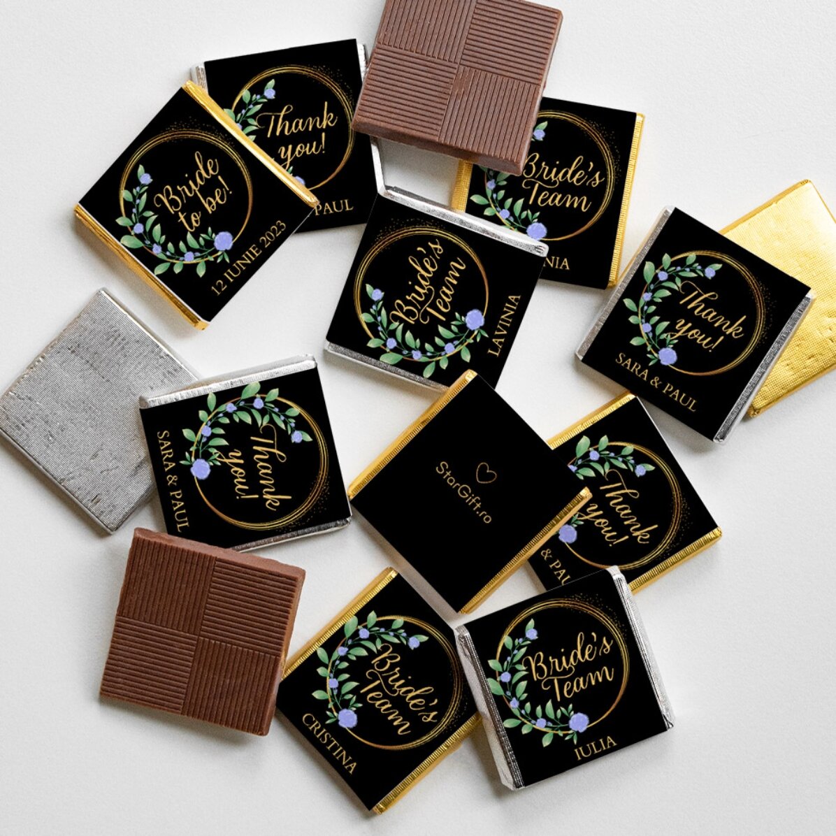 Mini bombón de chocolate personalizado con mensaje - Floral