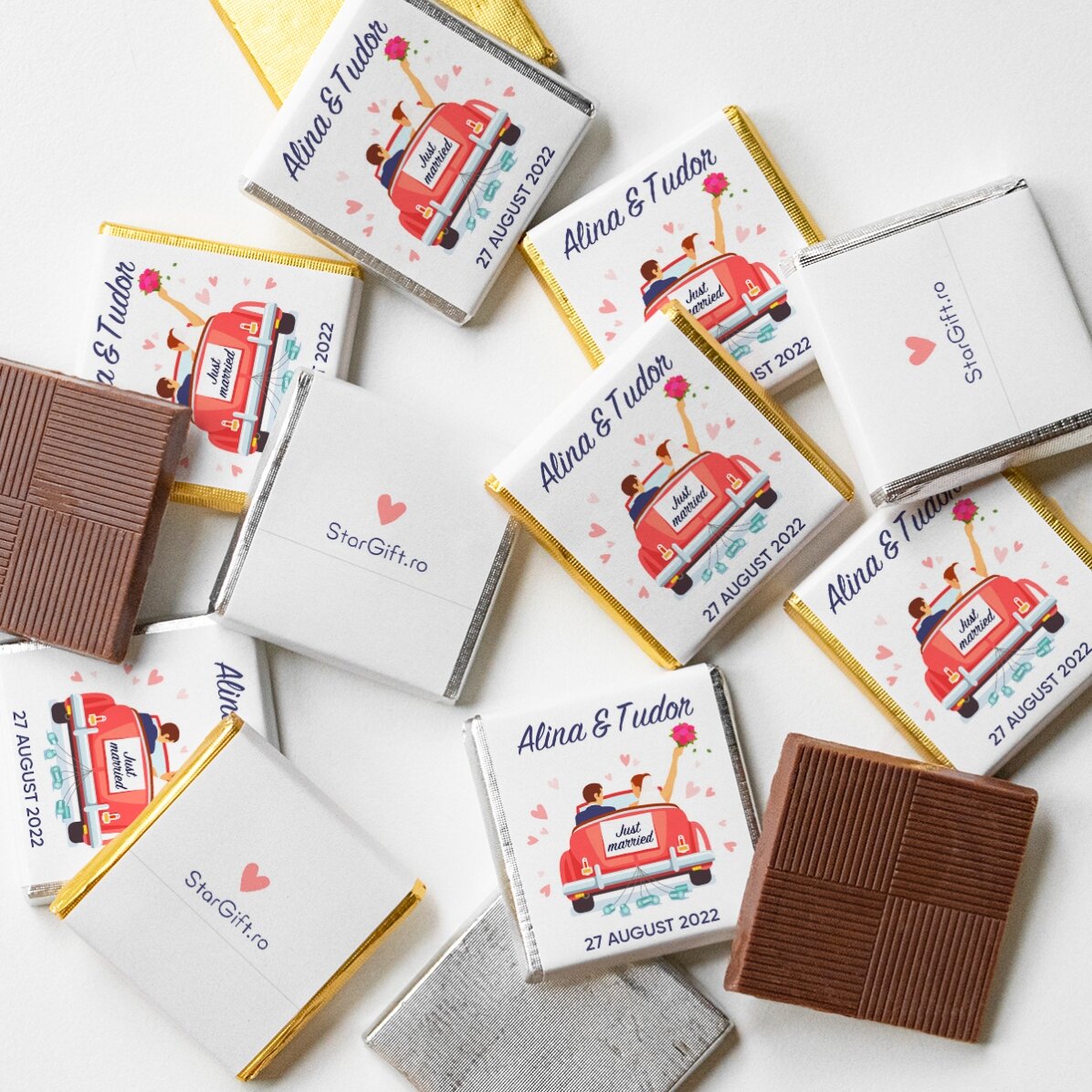 Mini bombón personalizado con mensaje: «Just married»