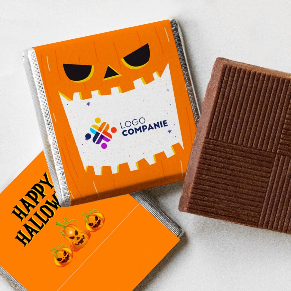 Mini bombón personalizado con logotipo y mensaje de Halloween - Calabaza