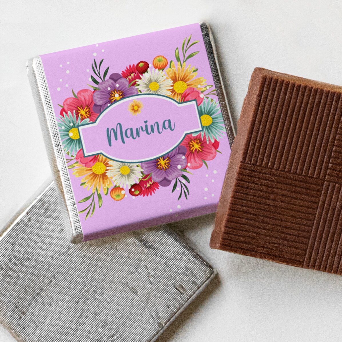 Personalised mini chocolate with name - Spring flowers