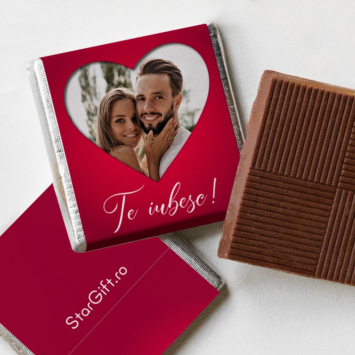 Mini tableta de chocolate personalizada con una foto y un texto - Corazón