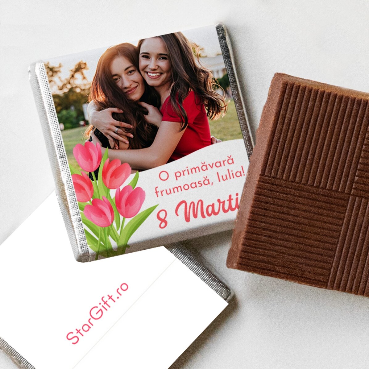 Personalised mini chocolate with photo and message - Tulips
