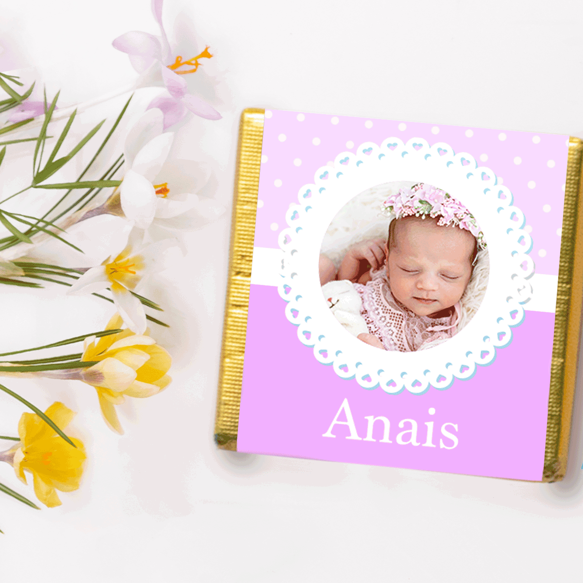 Mini bombón personalizado con foto y texto - Recuerdo de bautizo
