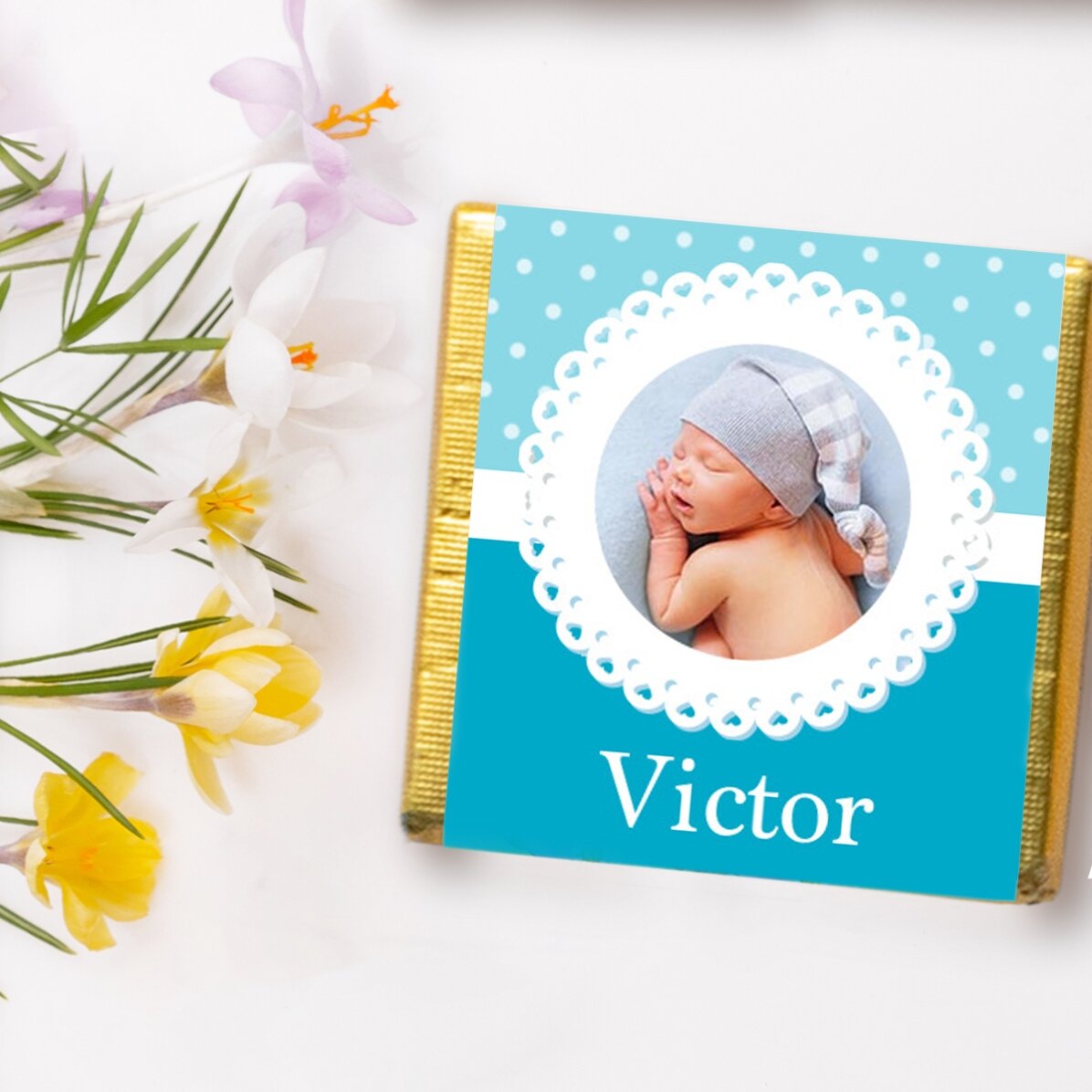 Mini bombón personalizado con foto y texto - Recuerdo de bautizo