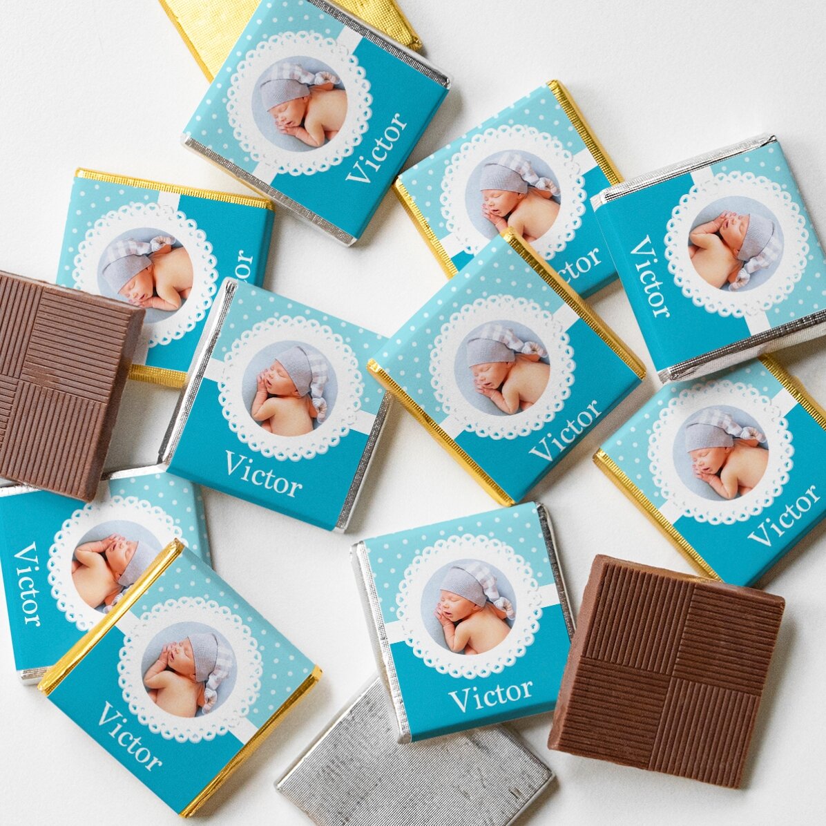 Mini bombón personalizado con foto y texto - Recuerdo de bautizo