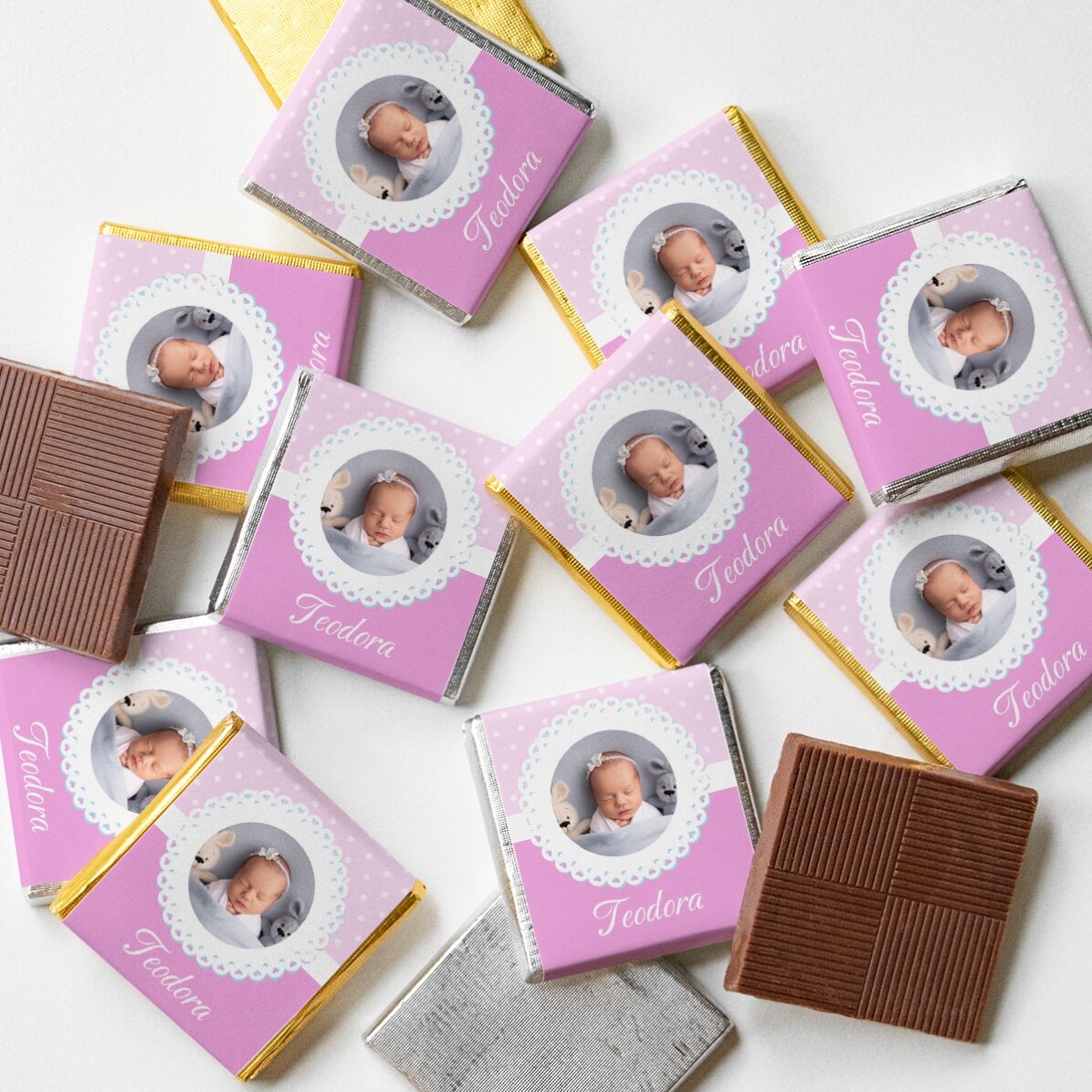 Mini bombón personalizado con foto y texto - Recuerdo de bautizo