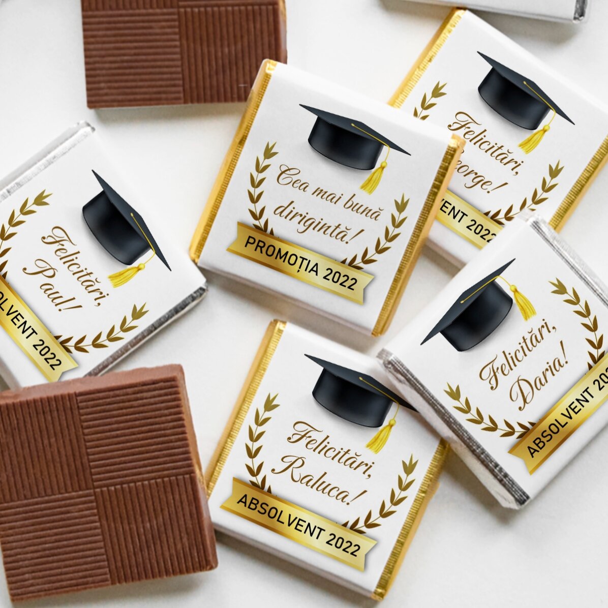 Mini bombones personalizados con mensaje para los graduados