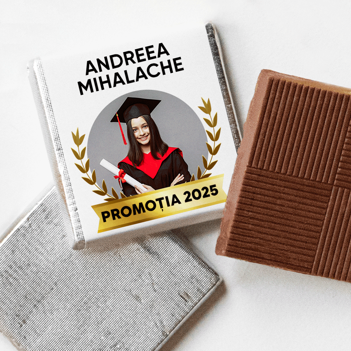 Mini tableta de chocolate personalizada con texto y foto o logotipo - Graduación
