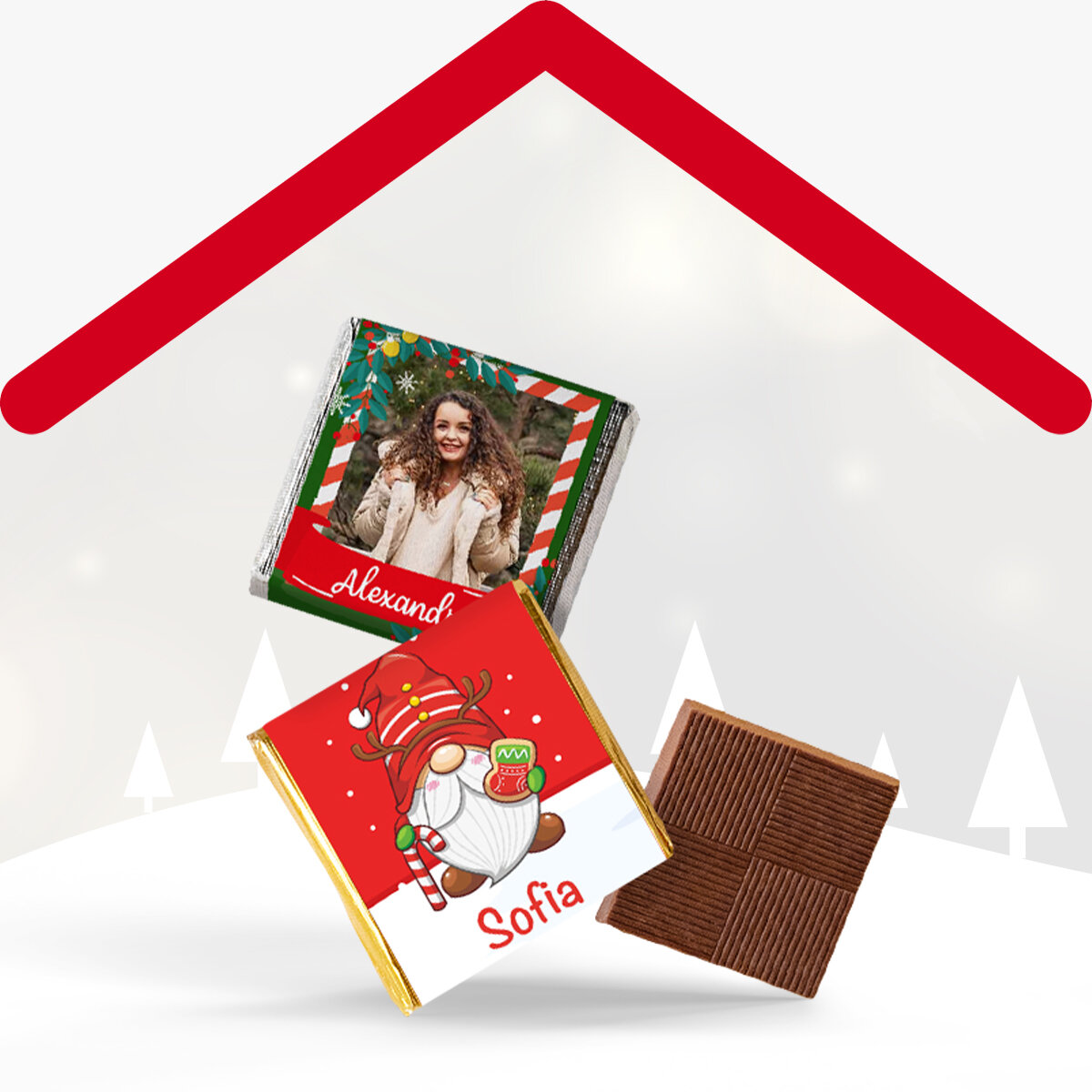Mini bombón de chocolate personalizado de Navidad