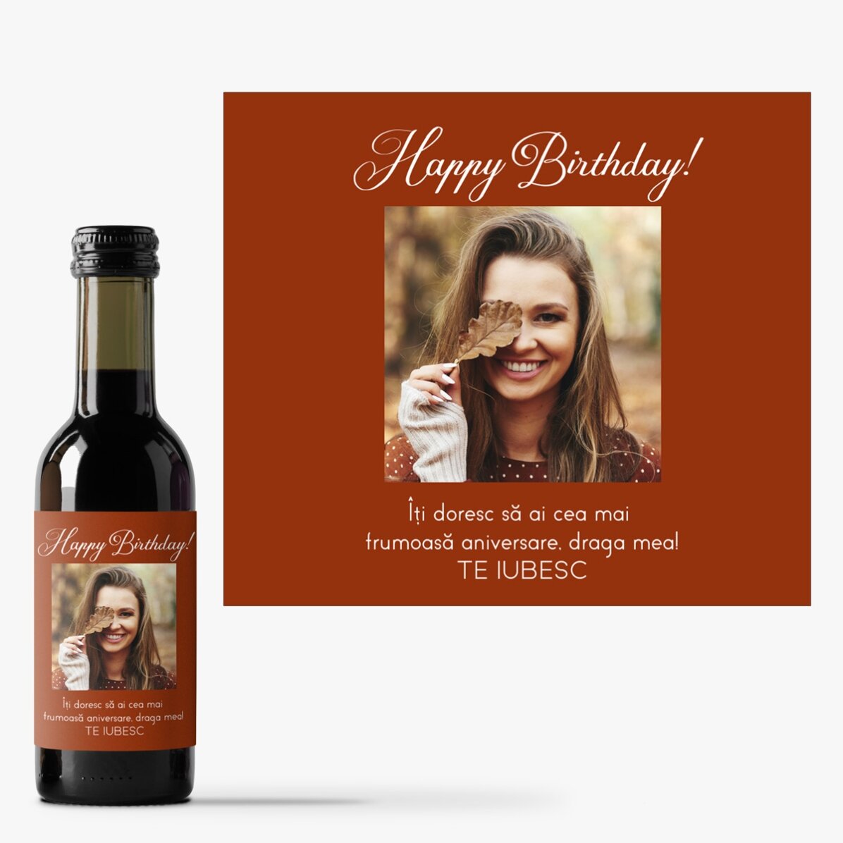 Mini botella de vino personalizada con una foto y un mensaje para tus seres queridos