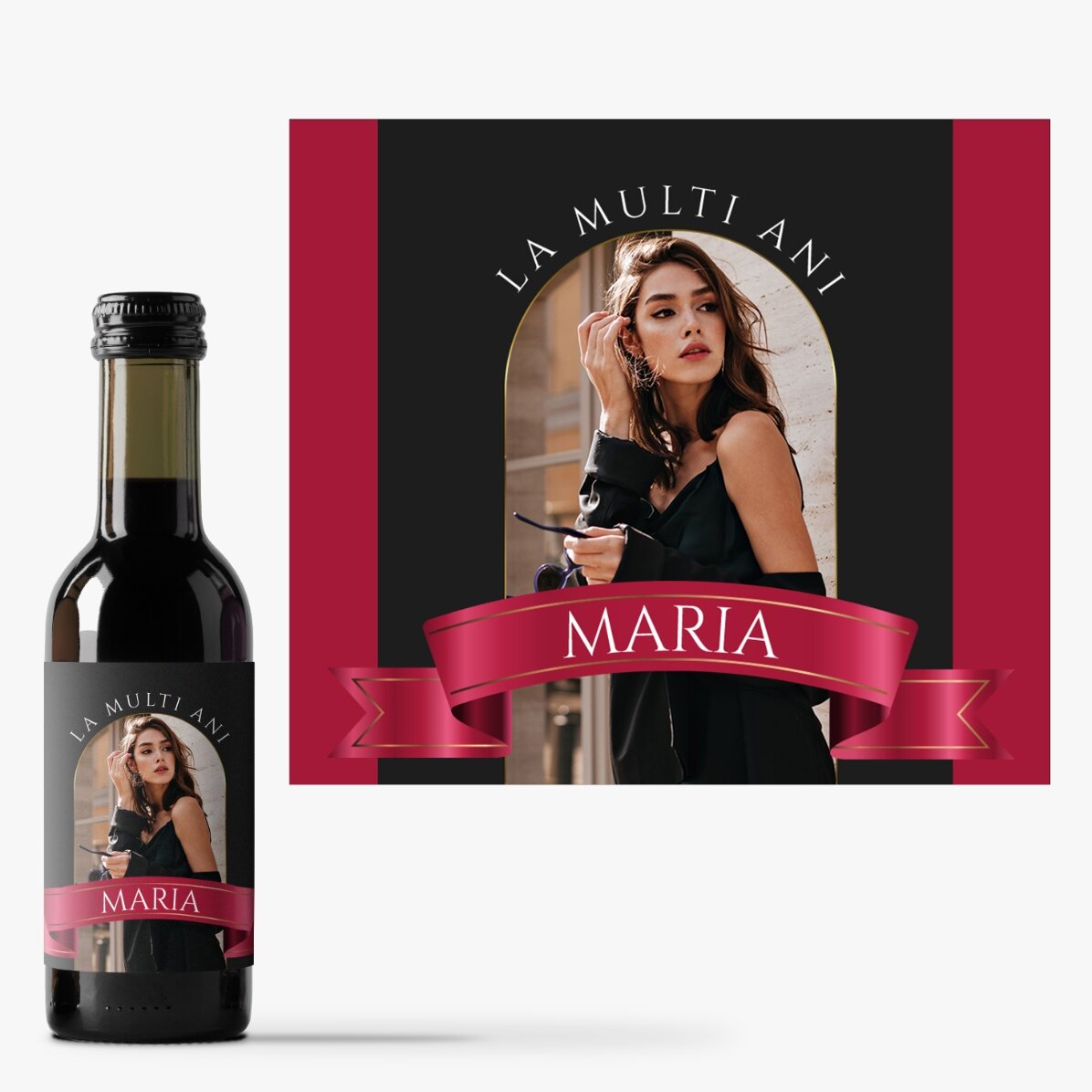 Mini botella de vino personalizada con una foto y un texto - Panglica