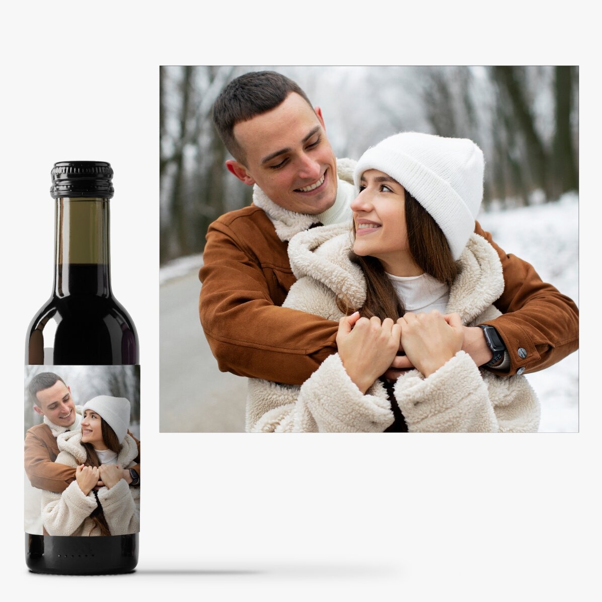 Mini botella de vino personalizada con una foto