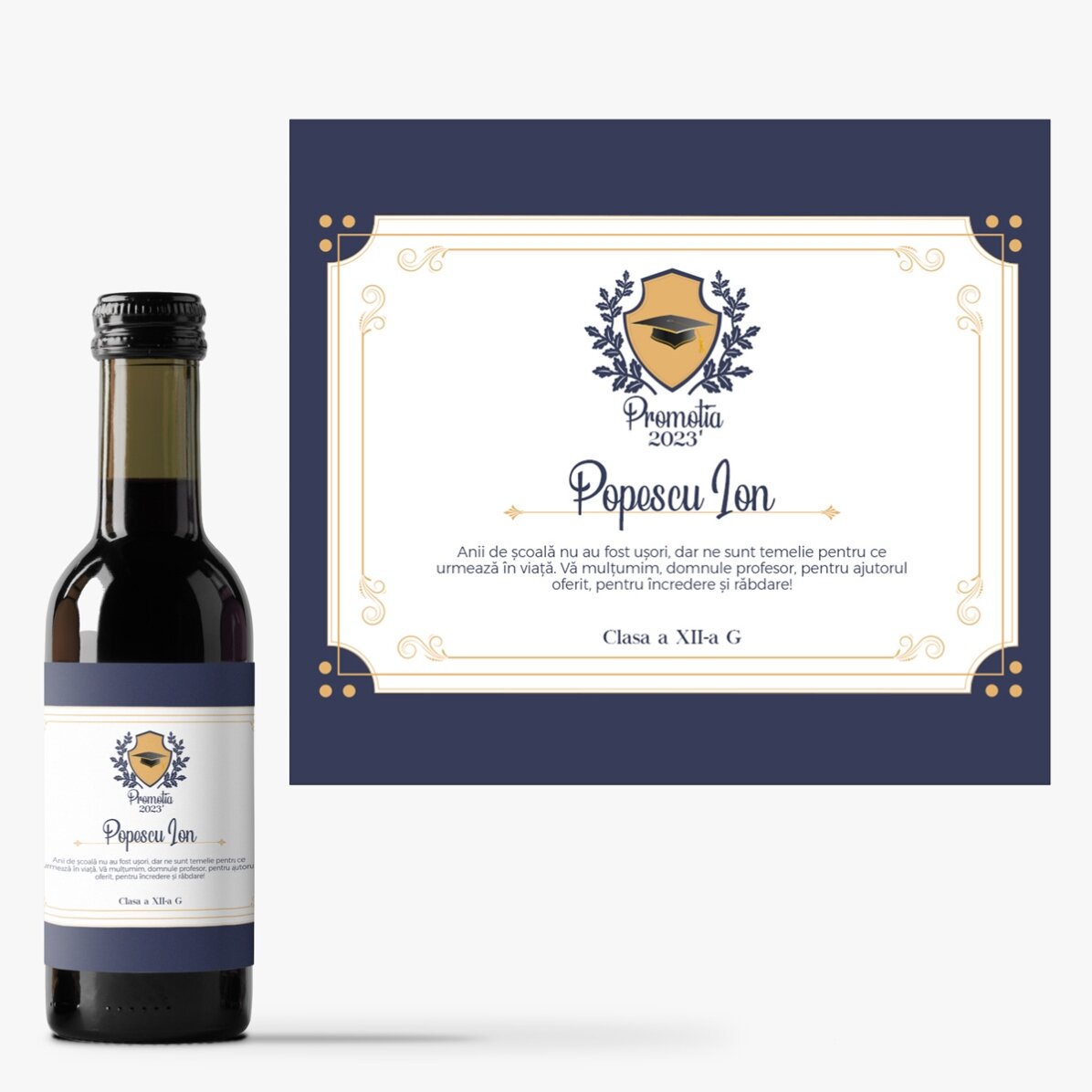 Mini botella de vino personalizada con texto - Agradecimiento a los profesores