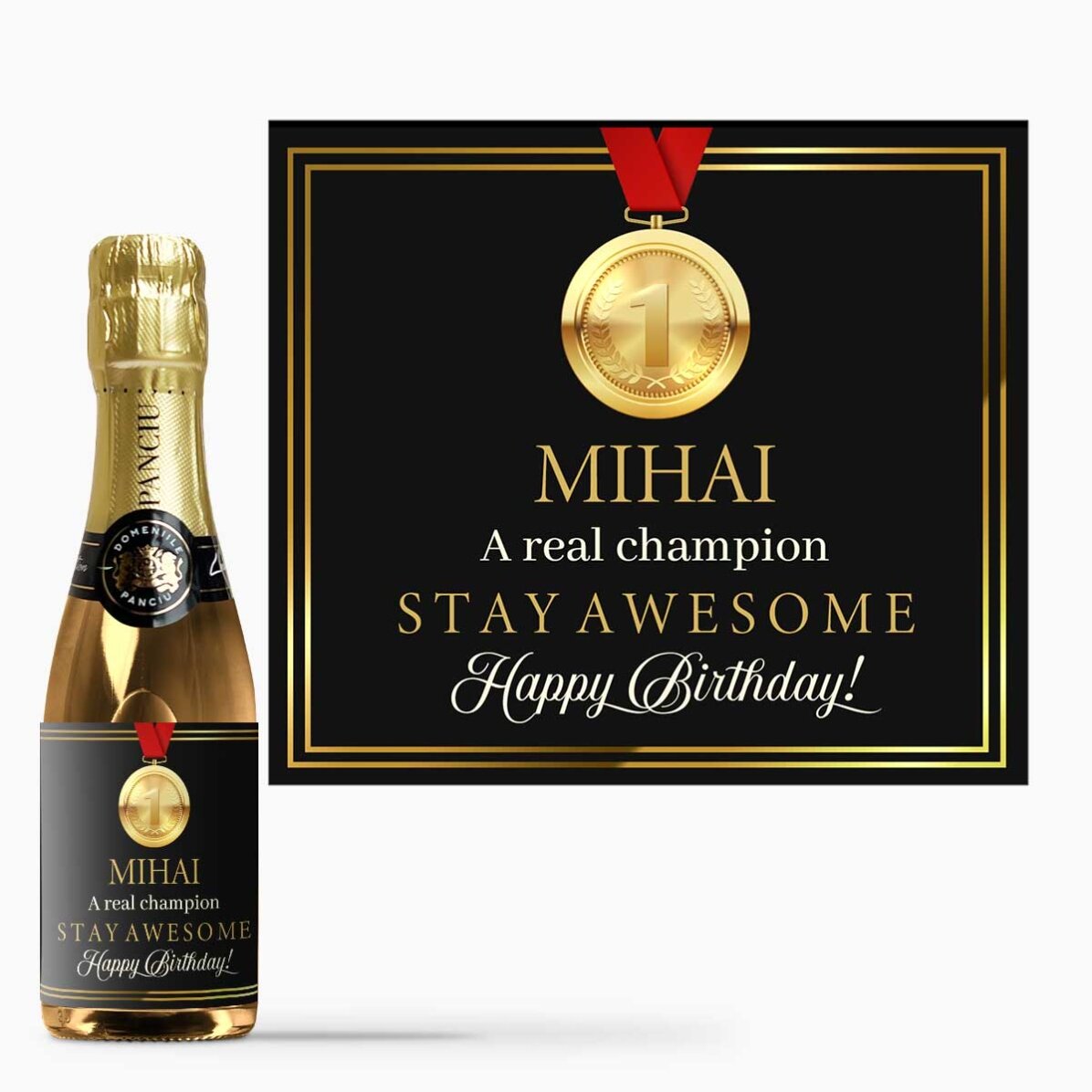Mini botella de vino espumoso personalizada con texto - Campion