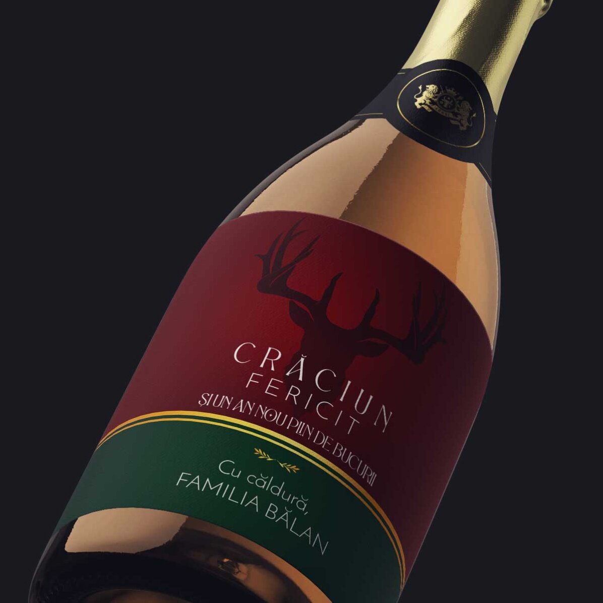 Mini botella de vino espumoso personalizada con texto - Fiestas de invierno