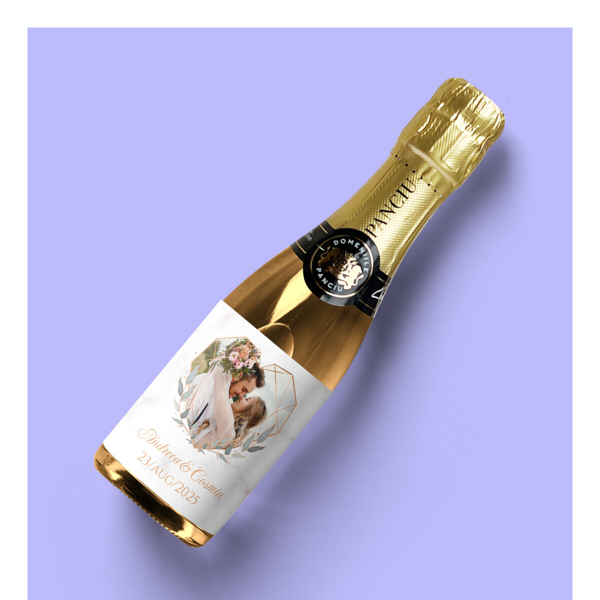 Mini botellas de vino espumoso personalizadas