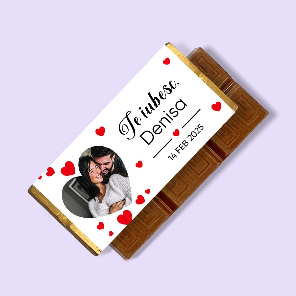Mini tableta de chocolate personalizada con una foto y un mensaje: «Te quiero»