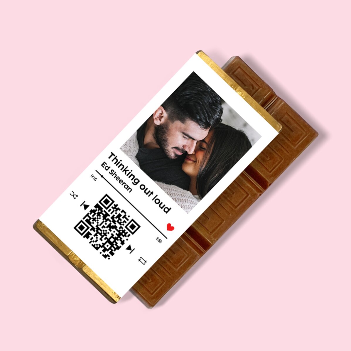 Mini chocolate bar personalised with photo, message and QR code - Our melody