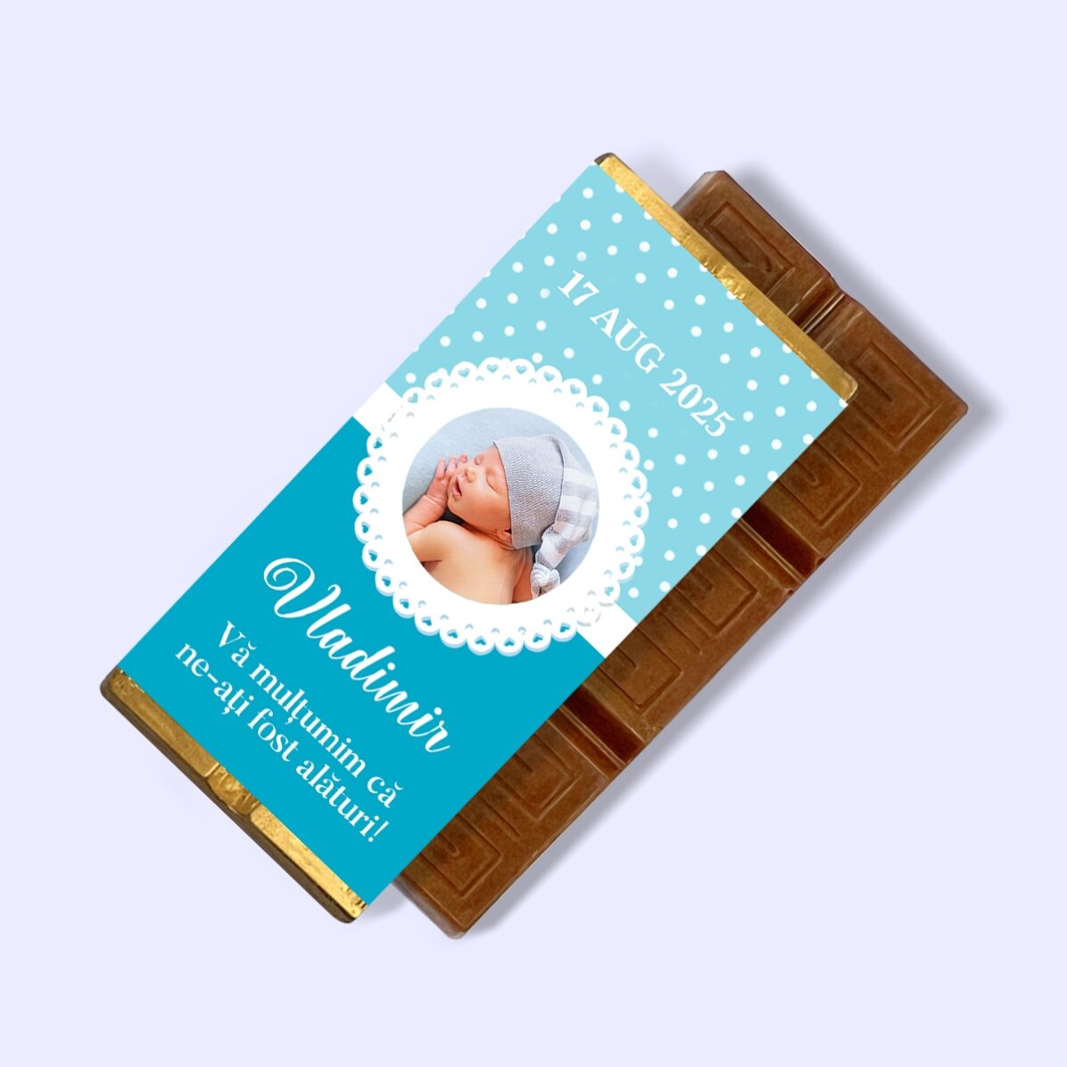 Mini tableta de chocolate personalizada con foto y texto - Recuerdo de bautizo