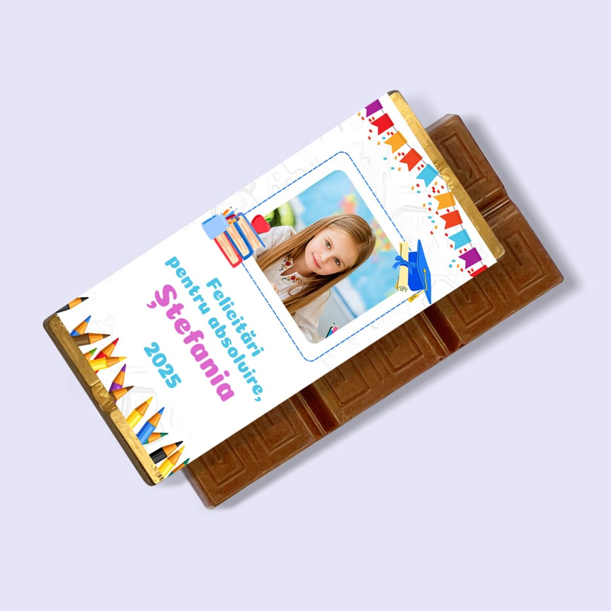Mini tableta de chocolate personalizada para niños con foto y mensaje - Graduación