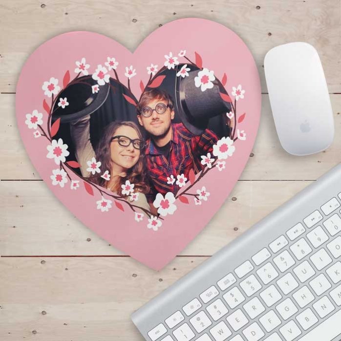 Alfombrilla de ratón con forma de corazón personalizada con foto
