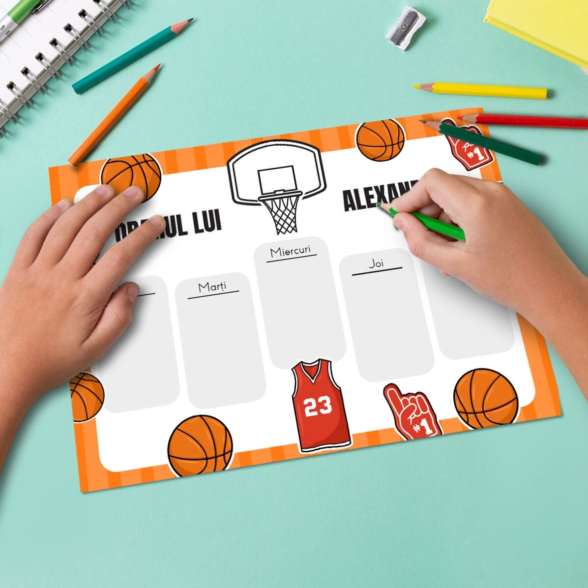 Personalised timetable with text - Basketball