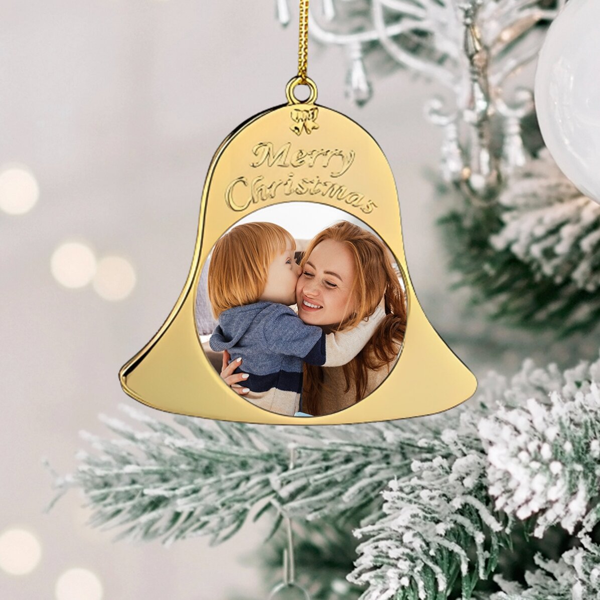 Adorno navideño personalizado con dos fotos - modelo Campanilla