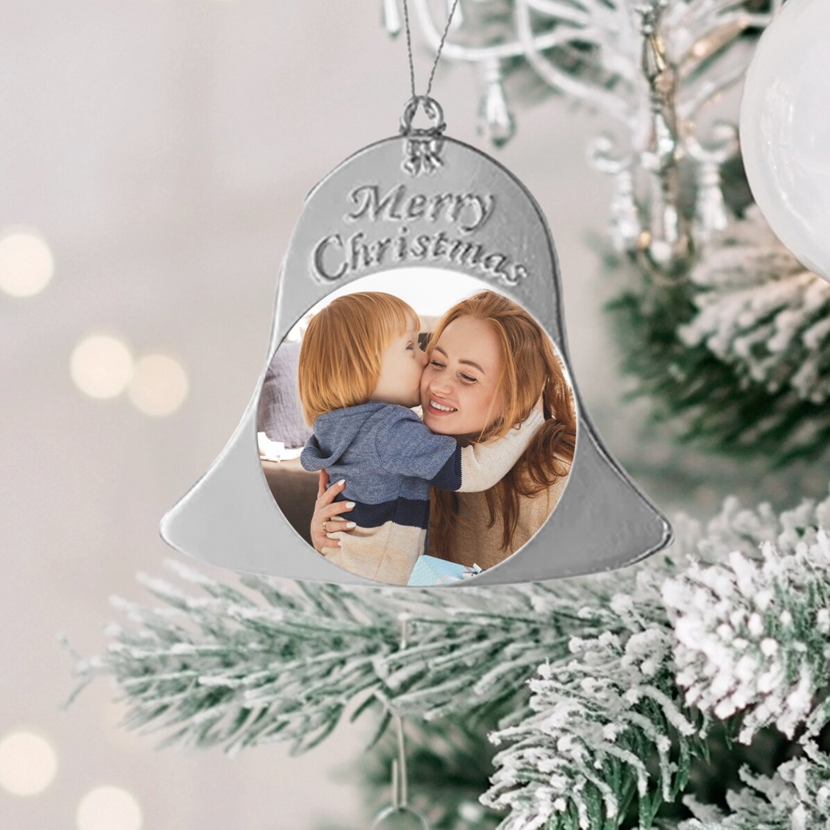 Adorno navideño personalizado con dos fotos - modelo Campanilla