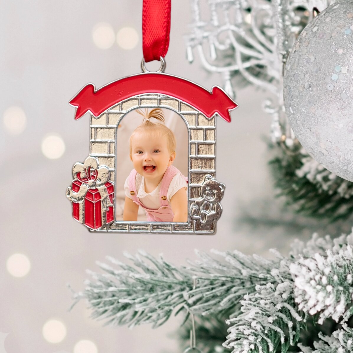Adorno navideño personalizado con una foto - modelo «Chimenea»