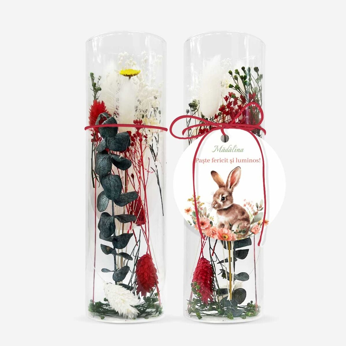 Glass ornament with preserved flowers personalised with a message - Happy Easter!