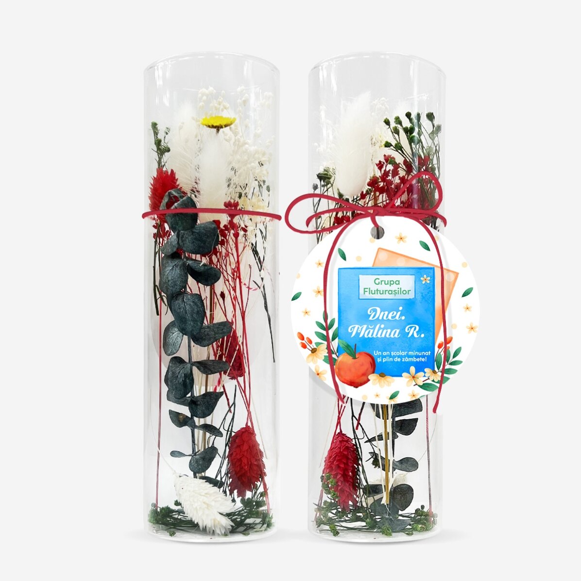 Adorno de cristal con flores preservadas, personalizado con un mensaje para las profesoras