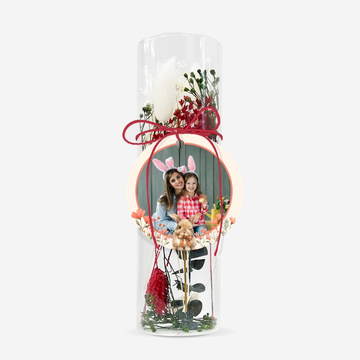 Adorno de cristal con flores preservadas personalizado con una foto - Bunny