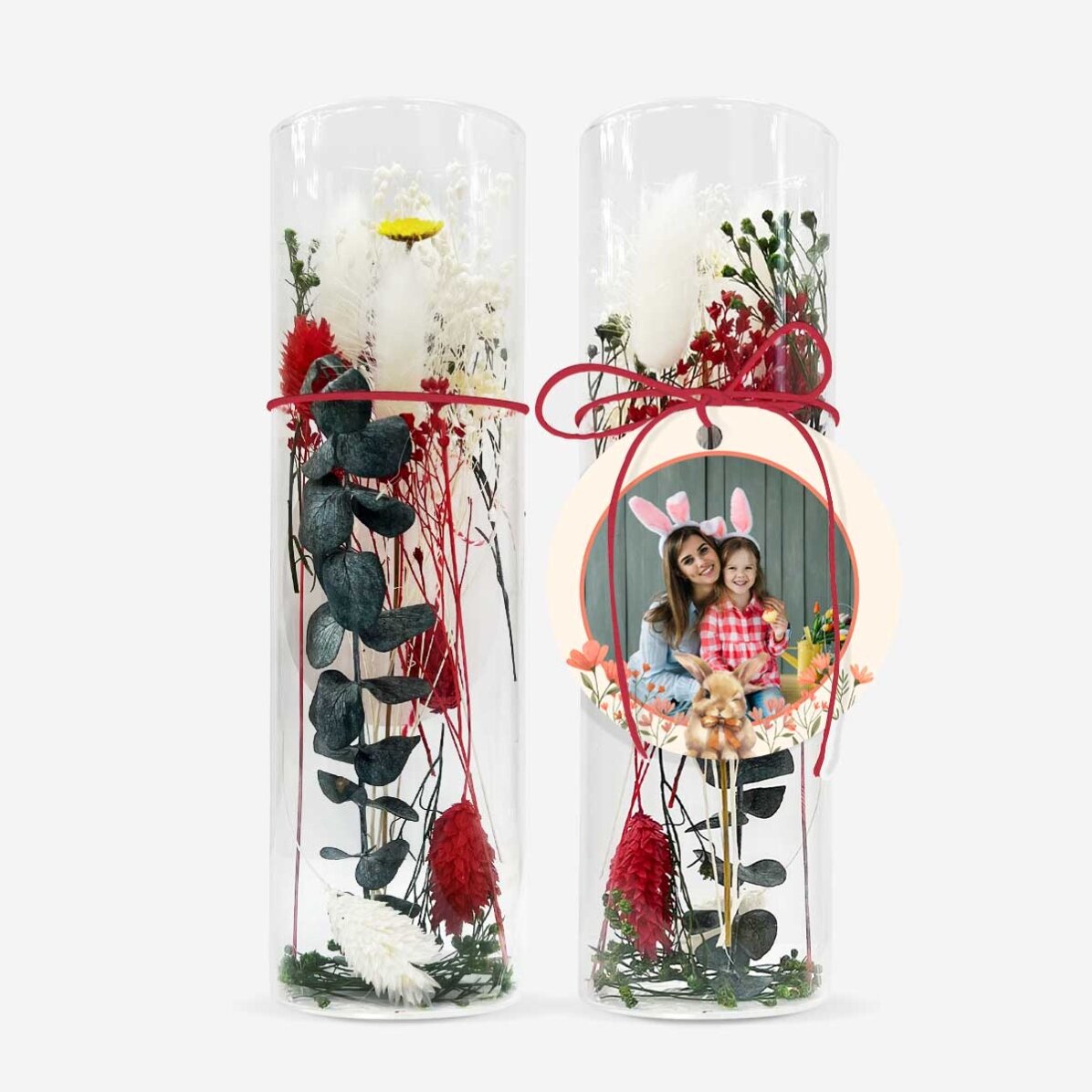 Adorno de cristal con flores preservadas personalizado con una foto - Bunny