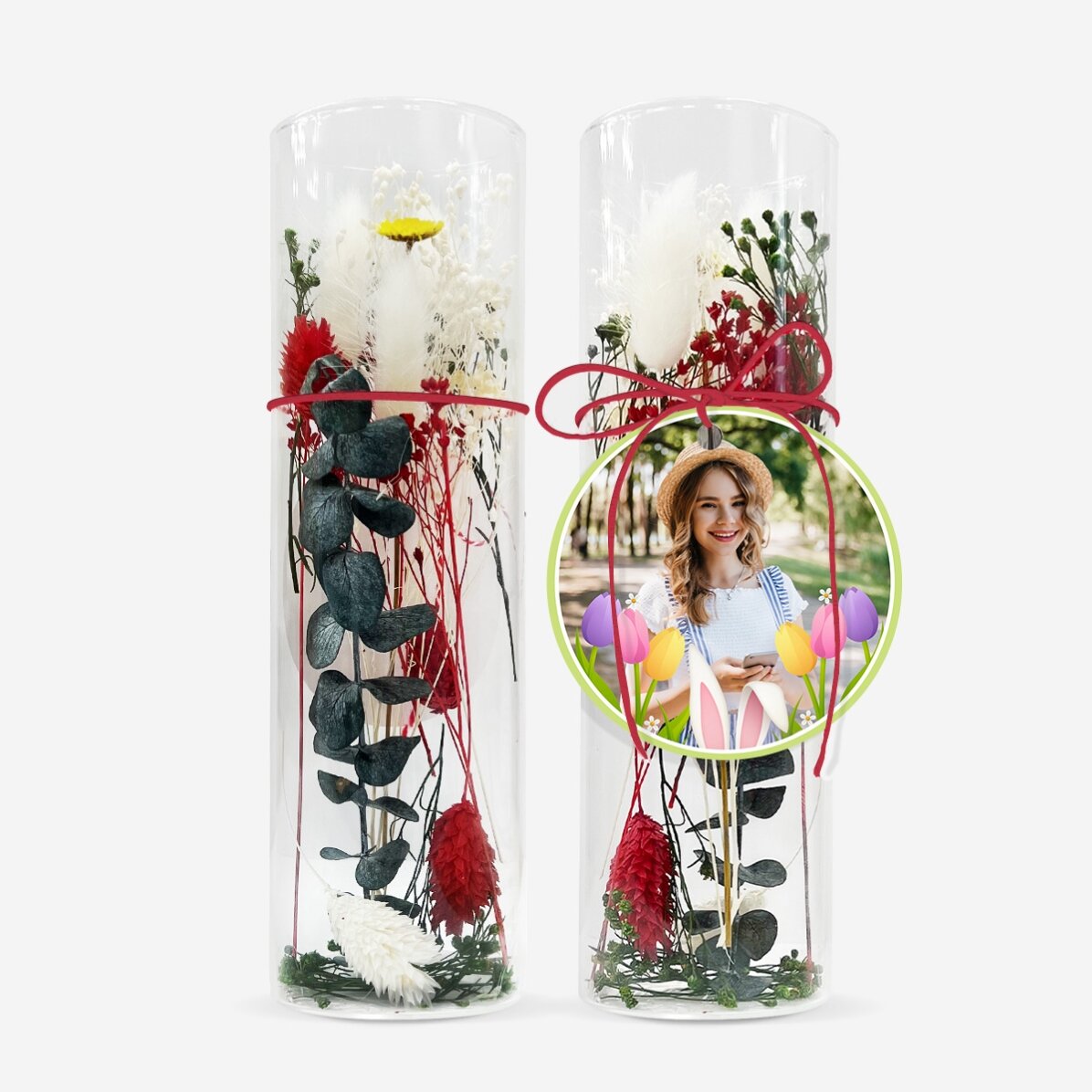 Adorno de cristal con flores preservadas, personalizado con una foto - Pascua
