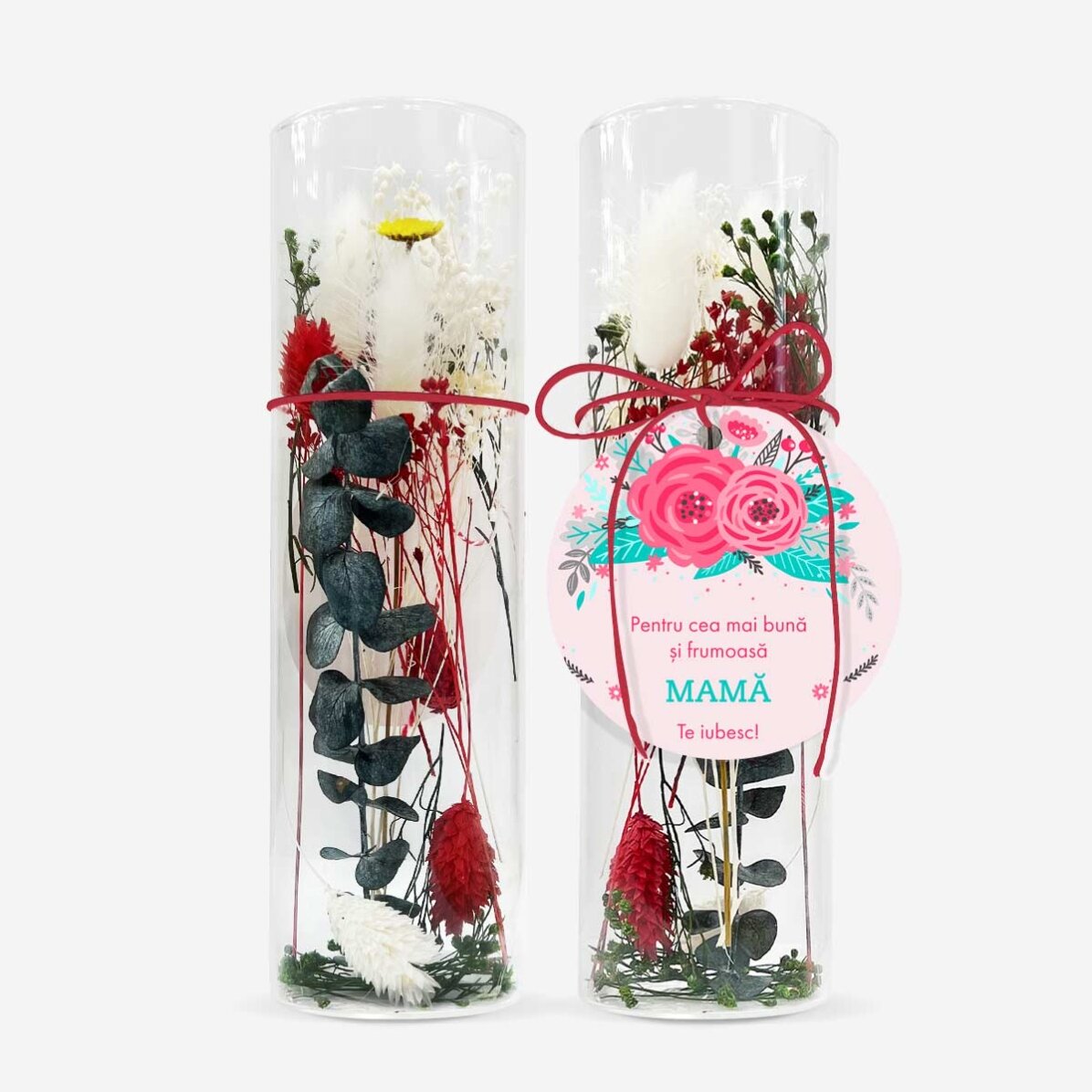 Adorno de cristal con flores preservadas, personalizado con un texto - Flowers
