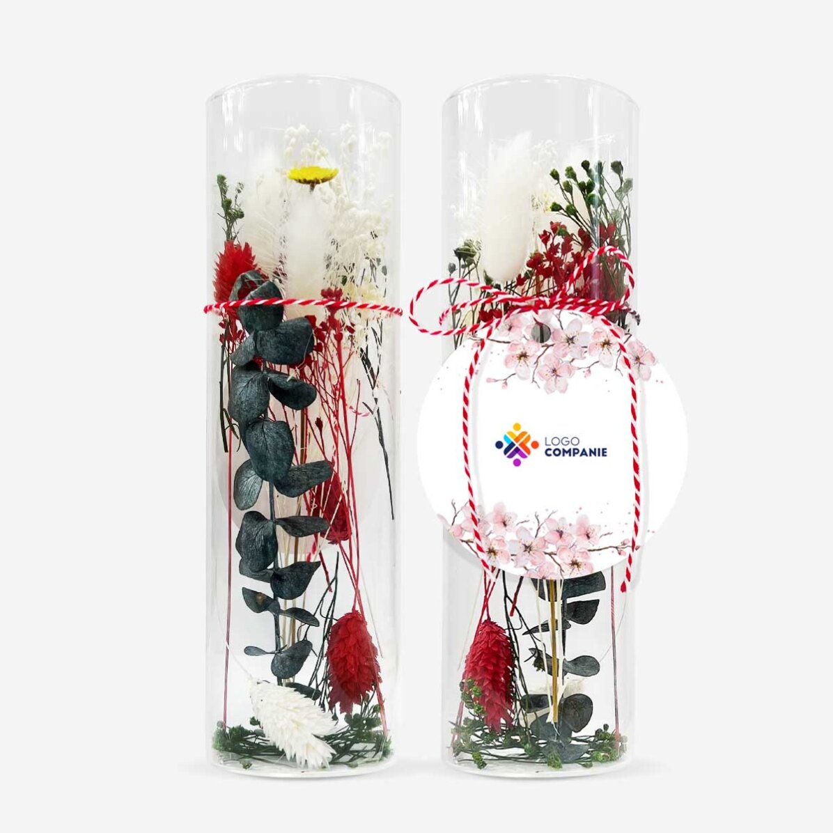 Adorno de martisor de cristal con flores preservadas, personalizado con logotipo - Flores