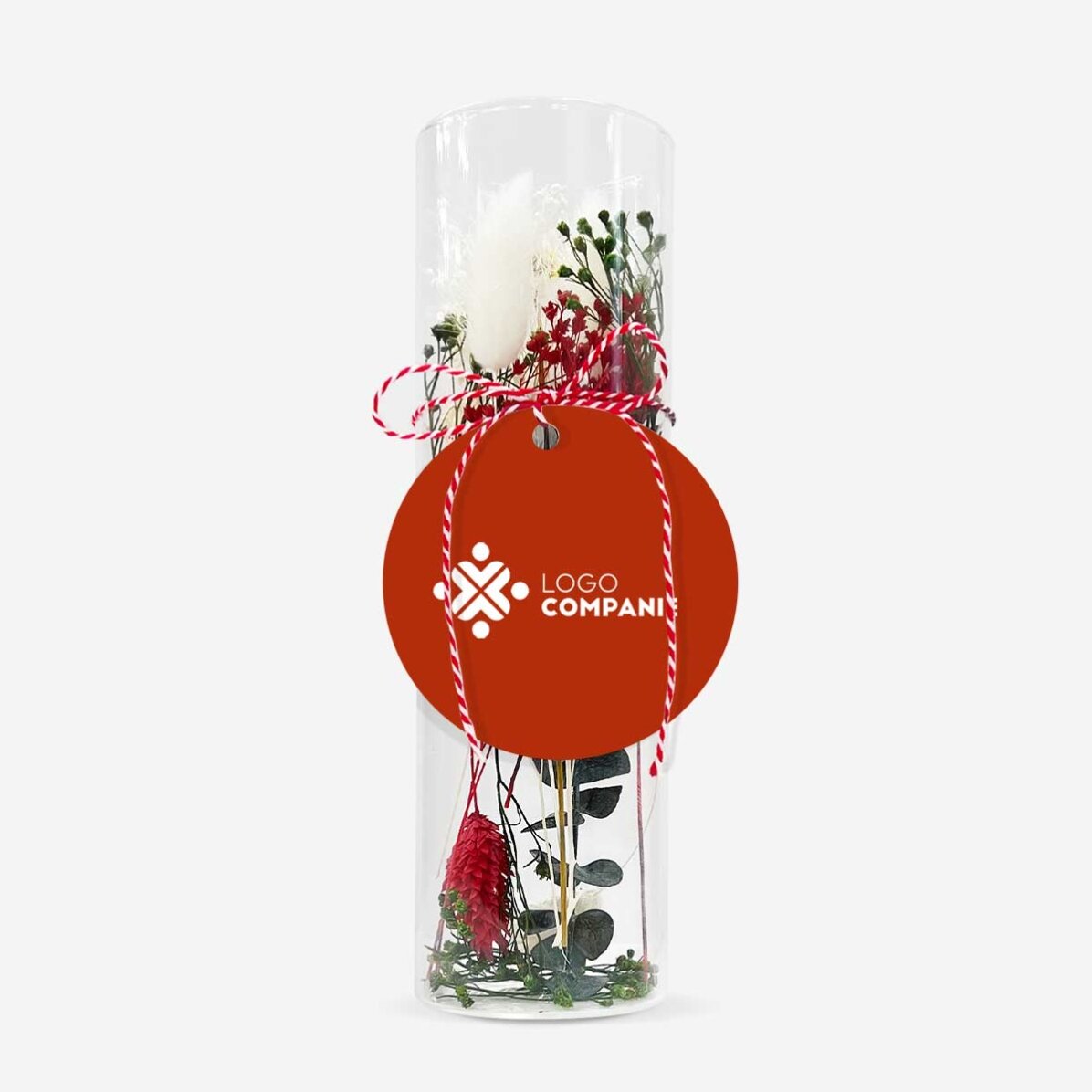 Glass martisor ornament with preserved flowers, customised with logo