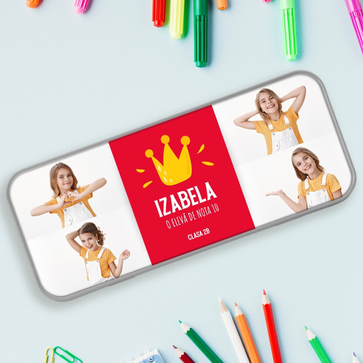 Personalised pencil case with 4 photos and text - Best student