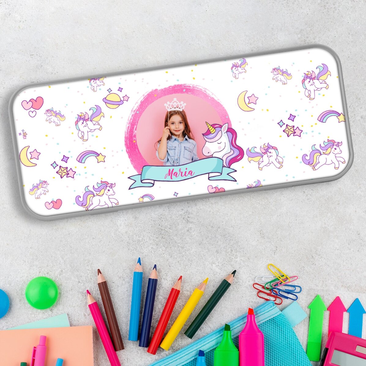 Estuche personalizado con una foto y un texto - Unicornio