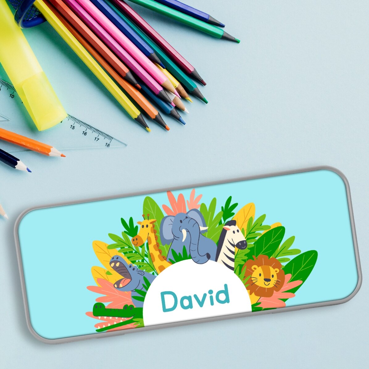 Personalised pencil case with text - Animals