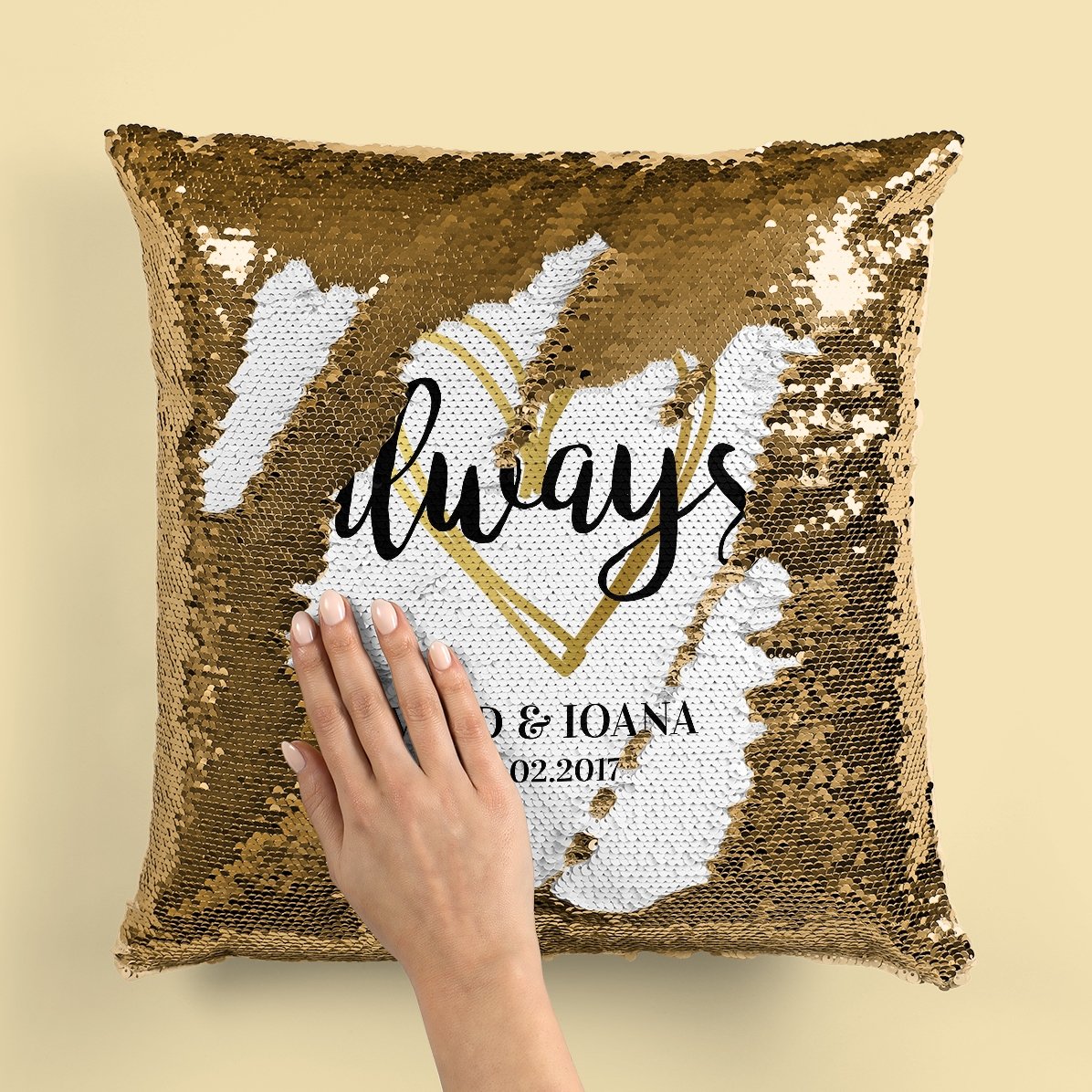 Cojín con lentejuelas personalizado con texto - Always