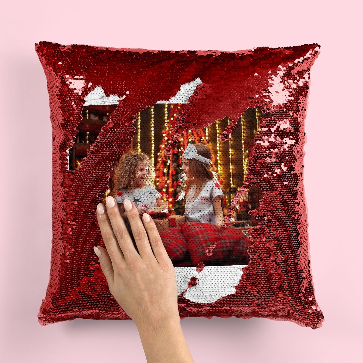 Cojín con lentejuelas personalizado con foto