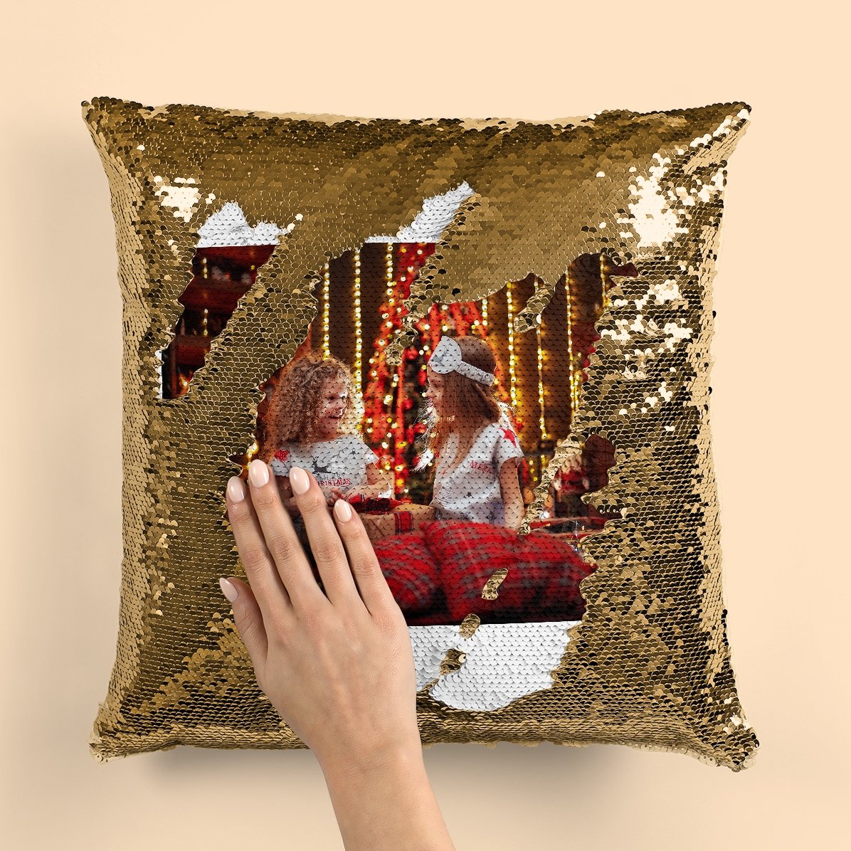 Cojín con lentejuelas personalizado con foto