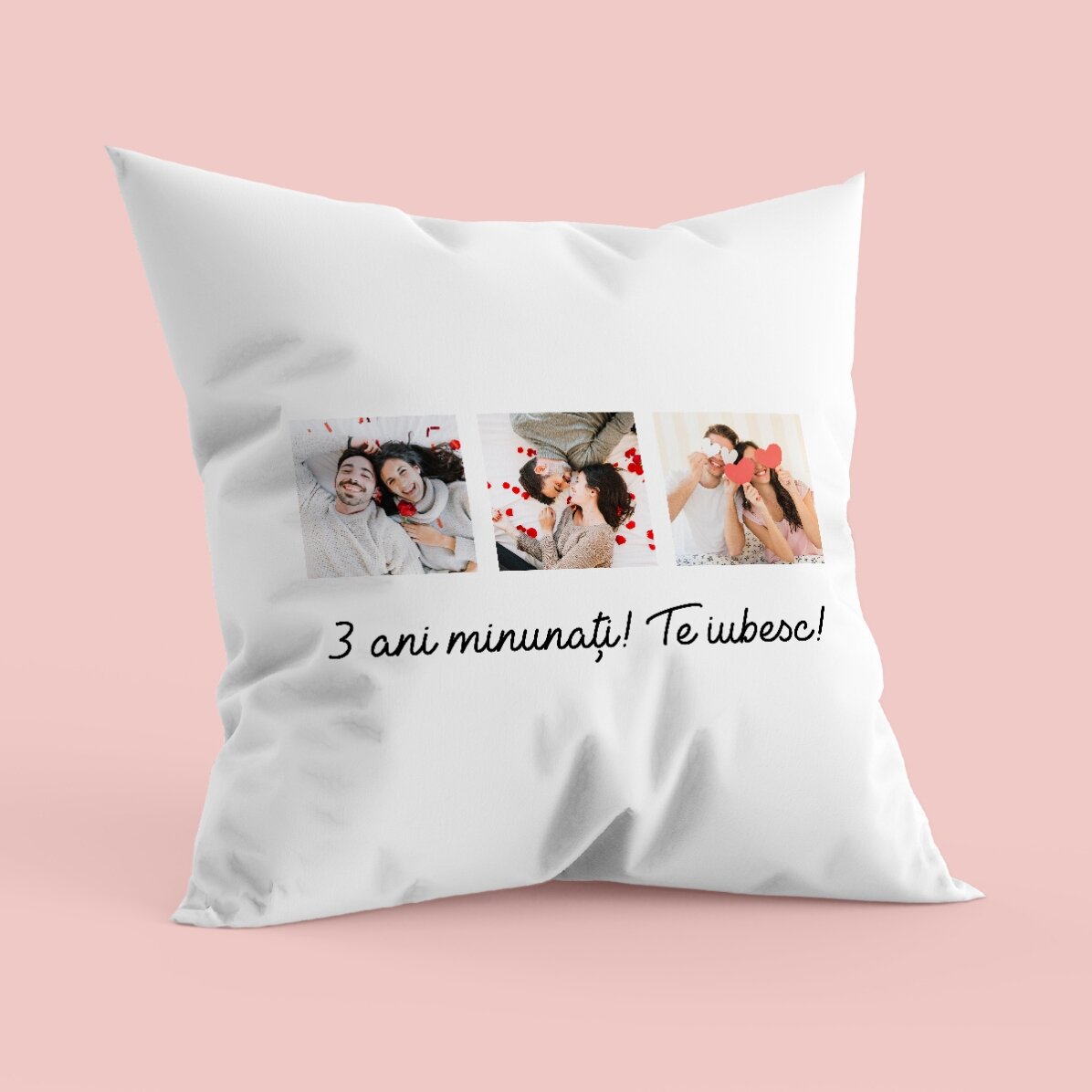Cojín personalizado con 3 fotos y texto